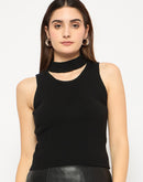 Madame Cutout Sleeveless Mock Neck Black Sweater