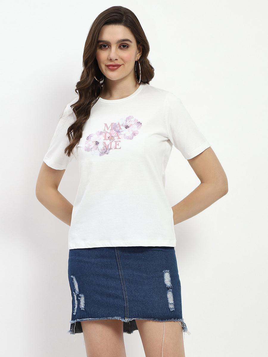 Madame Graphic Print White Cotton T-Shirt