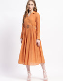 Madame Pleated Cotton Blend Orange Shirt Dress