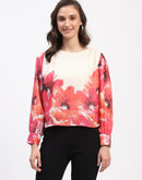 Madame Floral Print Cuff Sleeve Beige Top