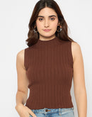 Madame Mock Neck Brown Sleeveless Sweater