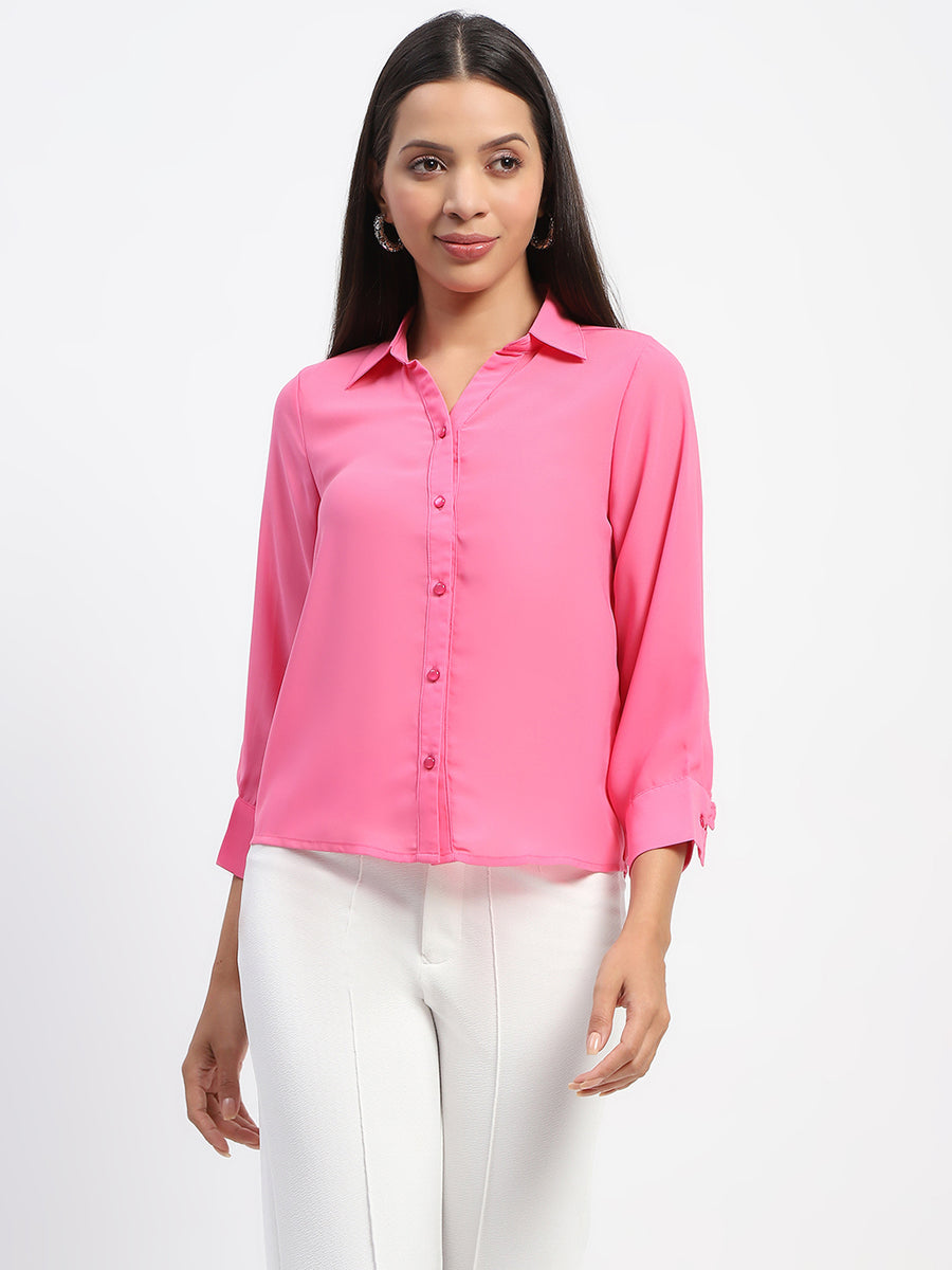 Madame Button-Down Collared Pink Shirt