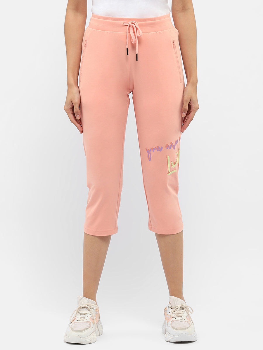 mSECRET Typography Peach Drawstring Waist Capri