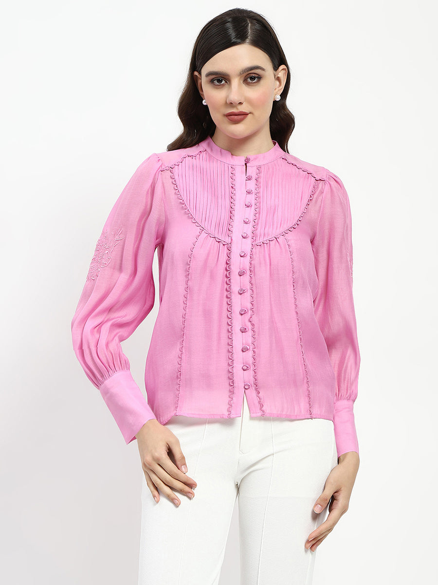 Madame Bridgerton Lacework Pleated Nylon Mauve Shirt