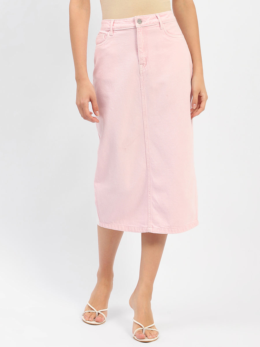 Pink denim pencil skirt best sale