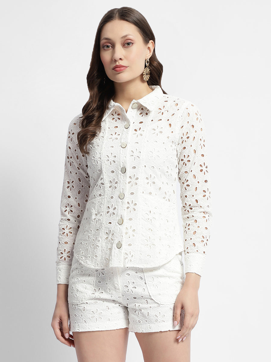 Madame White Schiffli Cotton Shirt