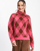 Madame Geometric Print Turtleneck Pink Sweater