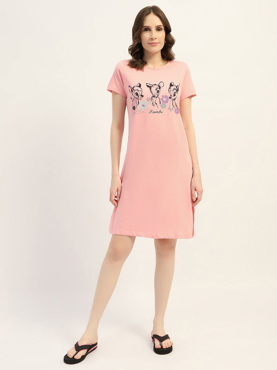 mSECRET Printed Peach Cotton Night Dress