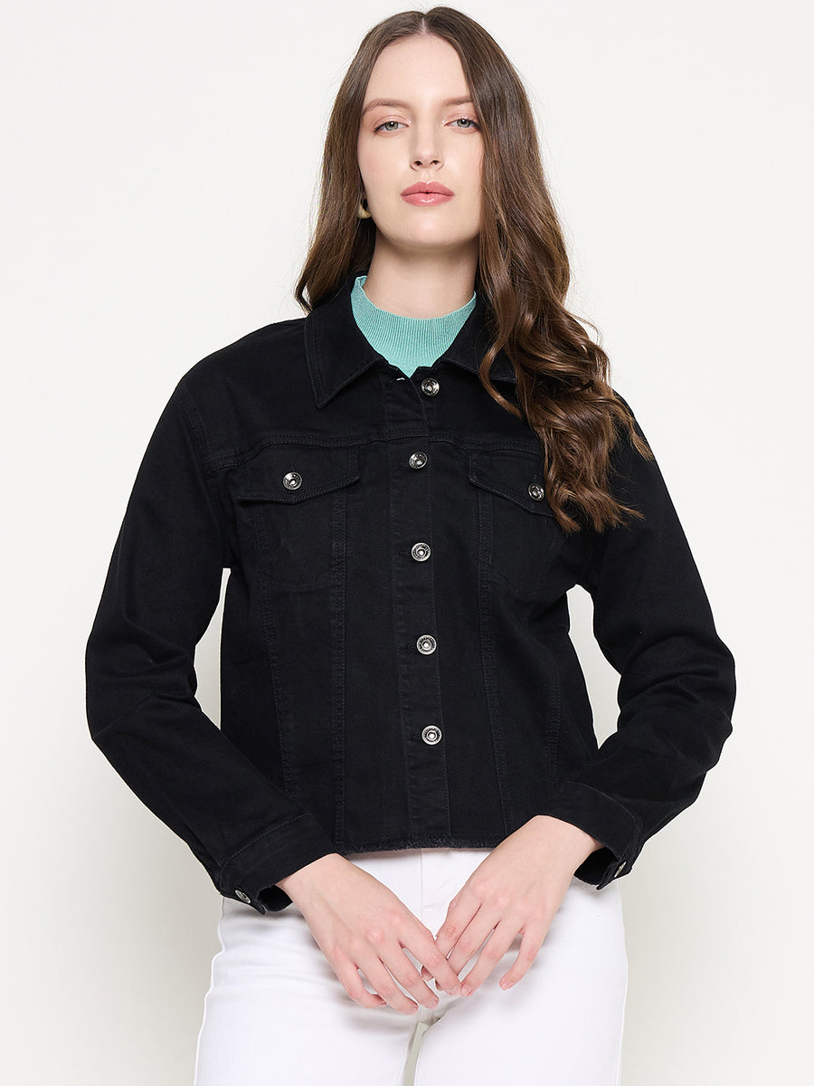 Madame Cotton Blend Jet Black Denim Jacket