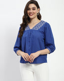 Madame Royal Blue Linen Cotton Blend Tunic Top