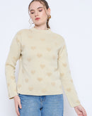 Madame Graphic Print Mock Neck Beige Sweater