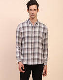 Camla Barcelona Checkered Button Down Off White Cotton Shirt