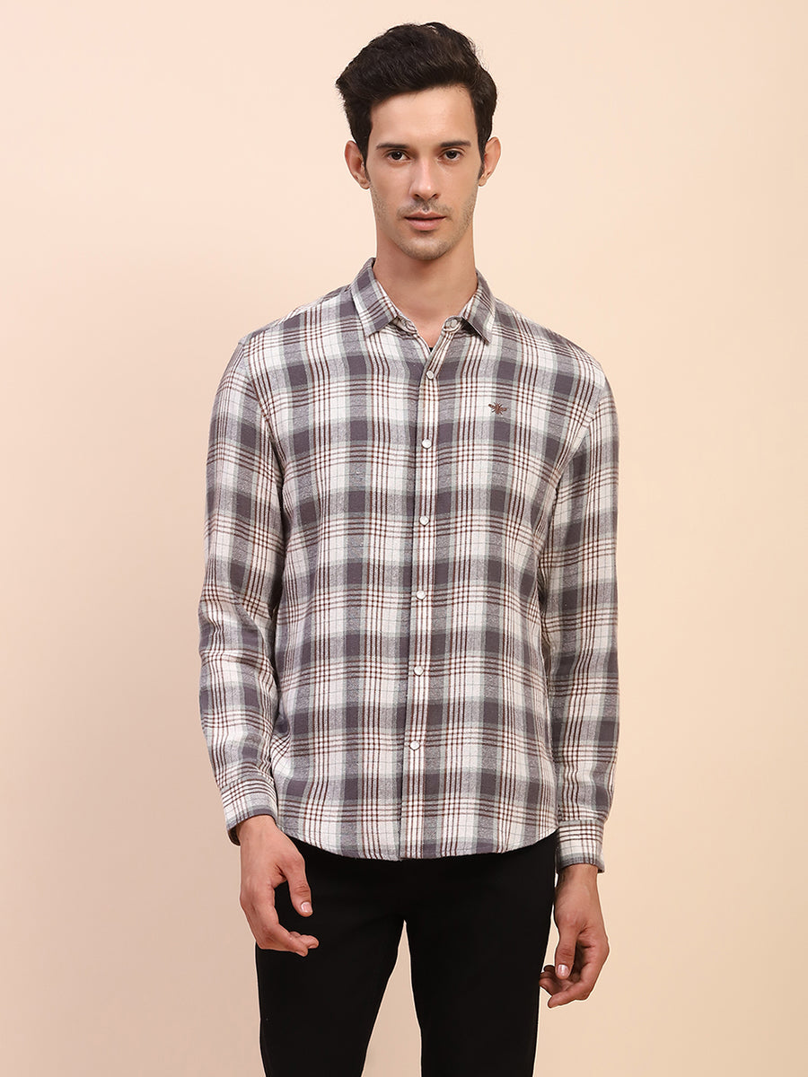 Camla Barcelona Checkered Button Down Off White Cotton Shirt