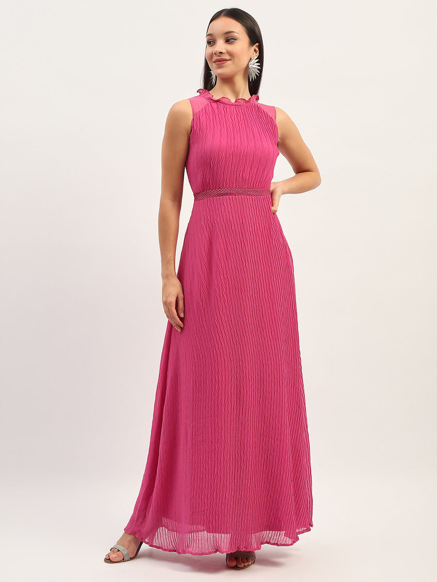 Madame Fit And Flare Pink Maxi Dress