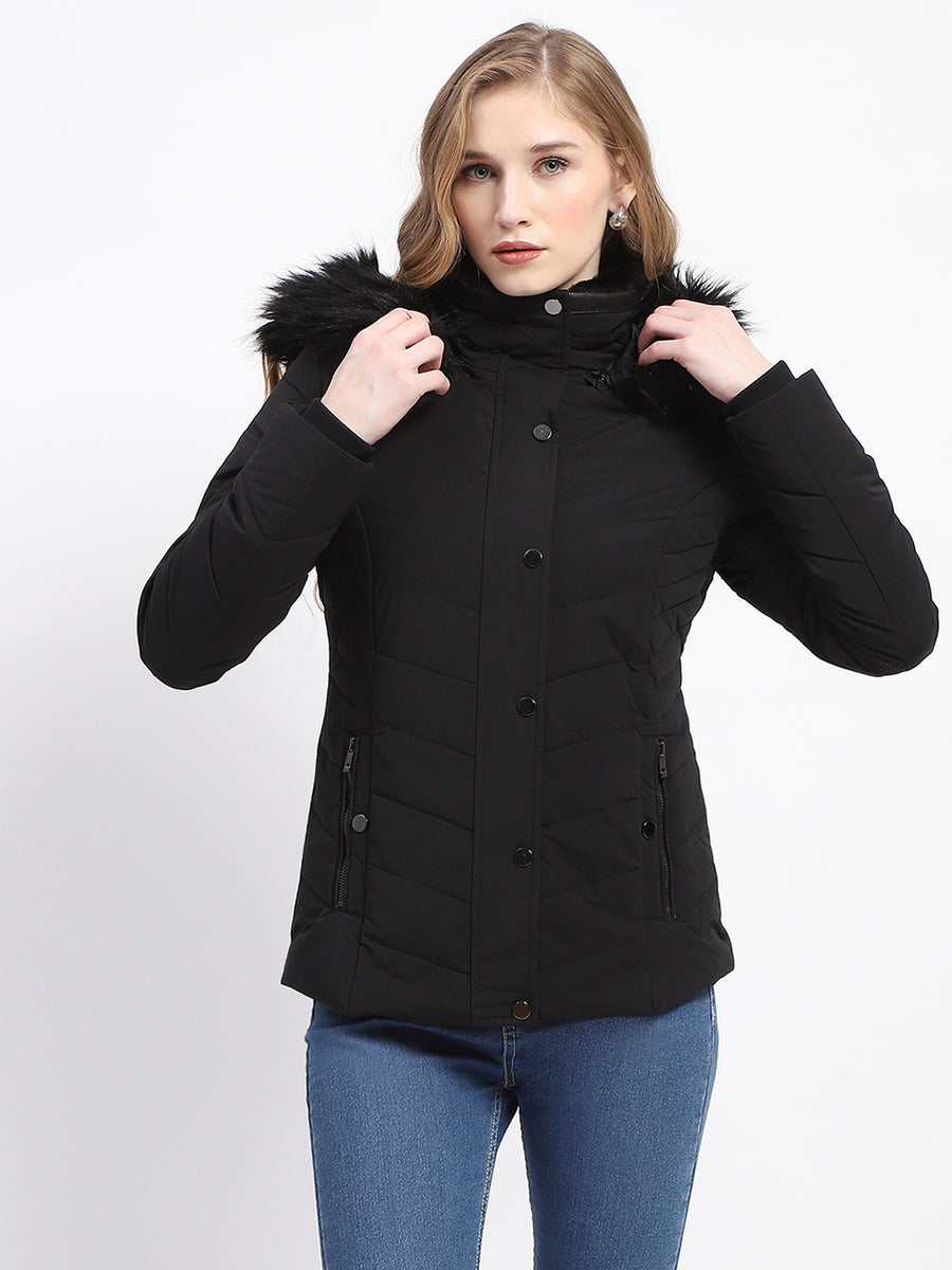 Madame Black Faux Fur Hood Quilted Puffer Jacket