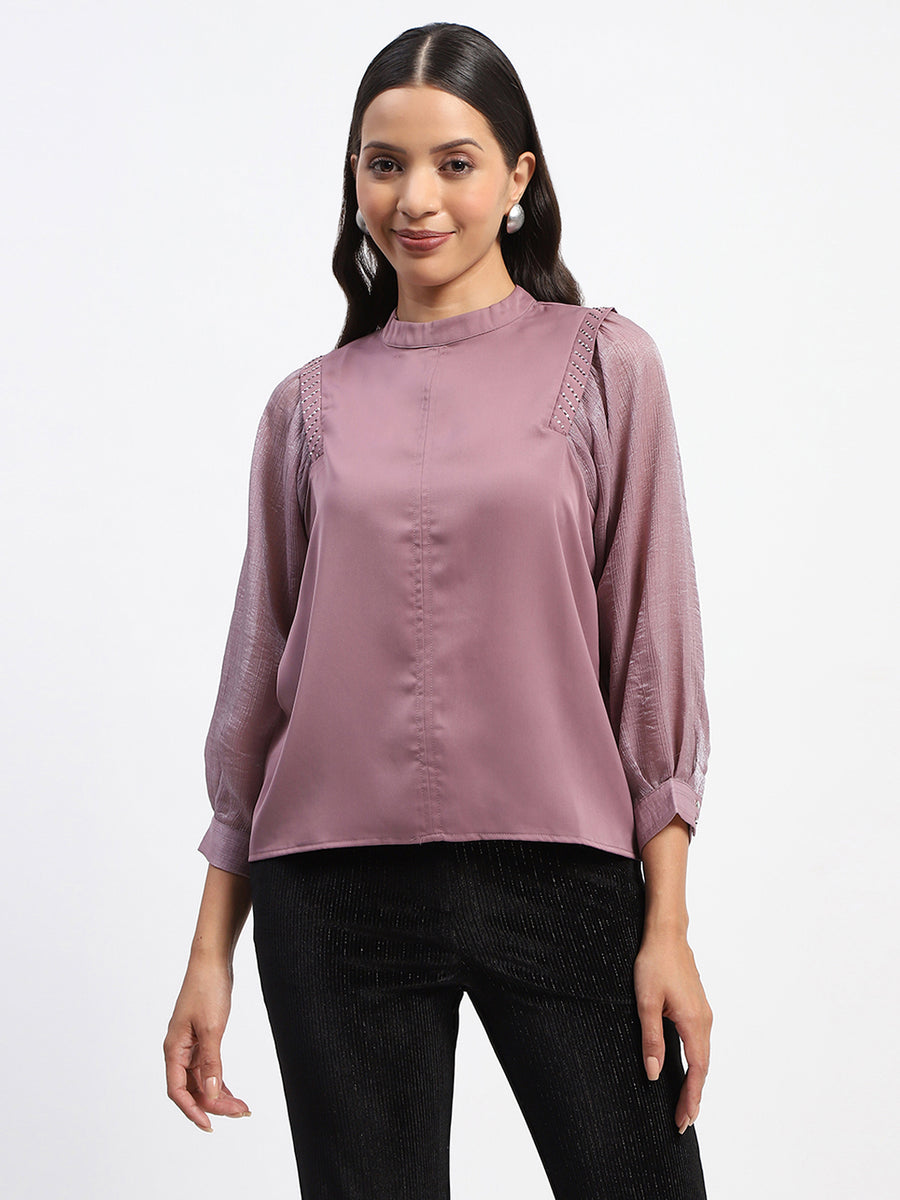 Madame Swarovski Detailed Mock Neck Top