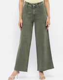 Madame Solid Olive Wide Leg Jeans