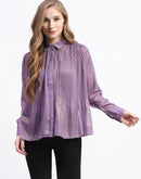 Madame Shimmer Pleated Hem Sheer Lilac Shirt