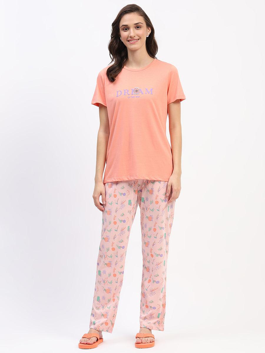 mSECRET Peach "Dream at the Sky" Graphic Pajama Set with Printed Pants