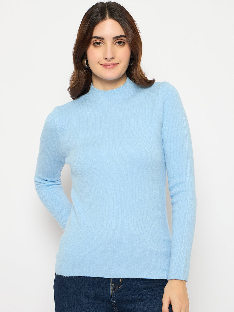 Madame Turtle Neck Full Sleeve Blue Sweater