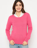 Madame Round Neck Ribbed Cuff Coral Sweater