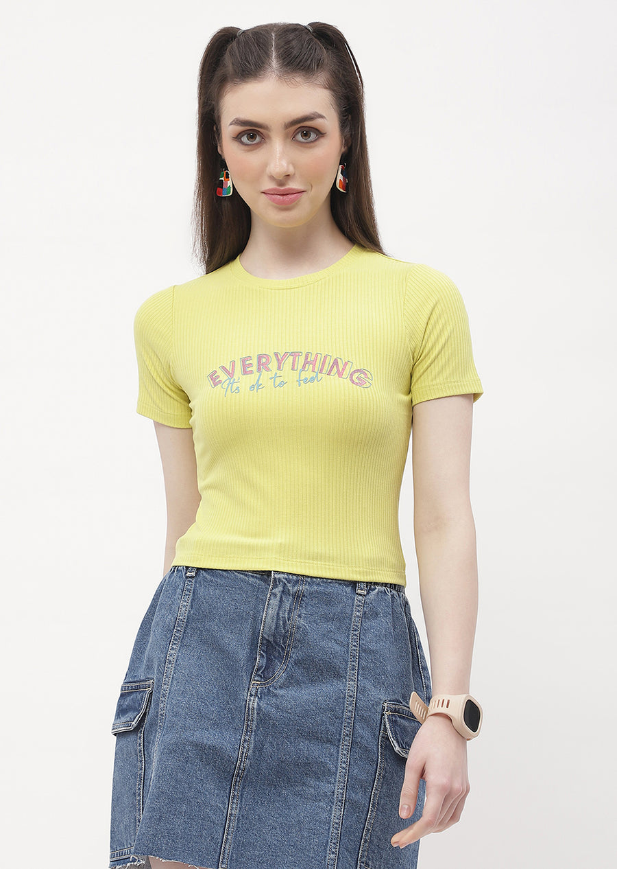 Madame Typography Lemon Yellow Crop T-Shirt