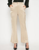 Madame Straight Fit Solid Beige Trousers