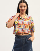 Madame Graphic Print Cotton Purple Cropped Shirt