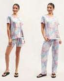 mSECRET Tie Dye Effect Print Mauve Top with Printed Pyjama and Shorts Set