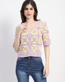 Madame Crochet Knit Button-Down Mauve Cotton Crop Top