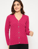 Madame Cable Knit V Neck Hot Pink Cardigan