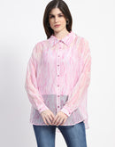 Madame Semi Sheer Abstract Print Baby Pink Shirt