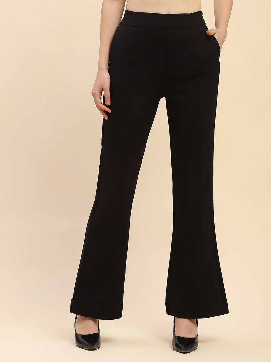 Camla Barcelona Solid Emerald Black Flared Trouser