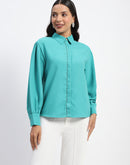 Madame Embellished Cuffed Sleeve Green Shirt