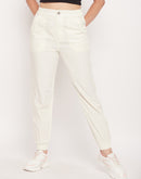 Madame White Elasticated Cotton Joggers, Buy COLOR White Jogger Online for