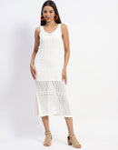 Madame V Neck Crochet Off White Knitted Dress