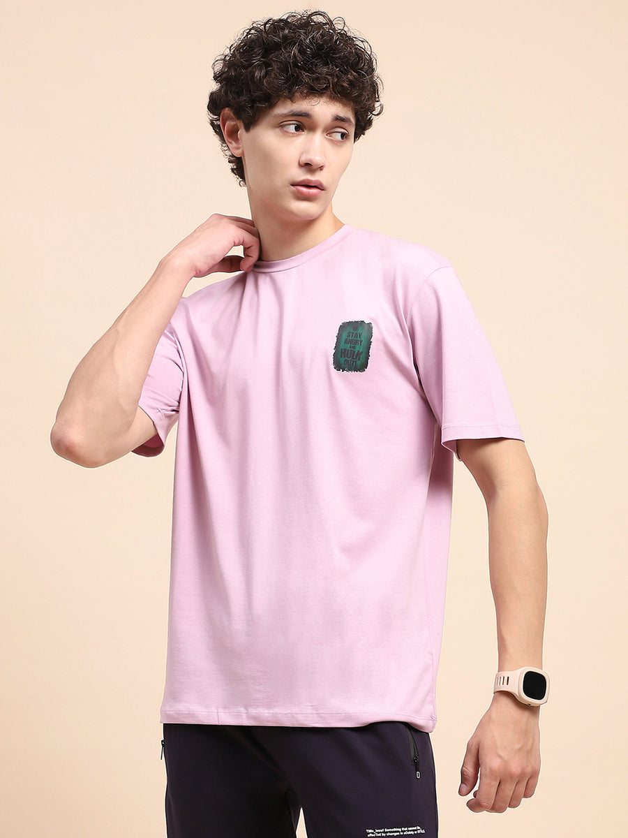 Camla Barcelona Solid Lilac Crew Neck T-Shirt