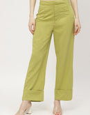 Madame Solid Apple Green Folded Hem Trouser