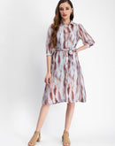 Madame Blue Abstract Print Belted A Line Midi Dress