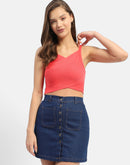 Madame V-Neck Coral Ribbed Crop Top