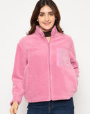 Madame Taffeta Patch Zipped Pink Fur Sweatshirt