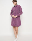 Madame Buttoned Plum Cotton Shirt Dress