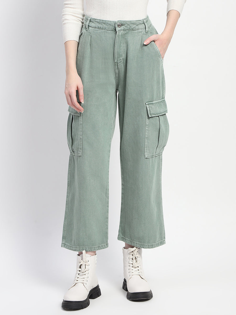 Madame Wide Legged Functional Green Cargo Pants