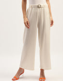 Madame Waist Belted Tapered Fit White Trousers