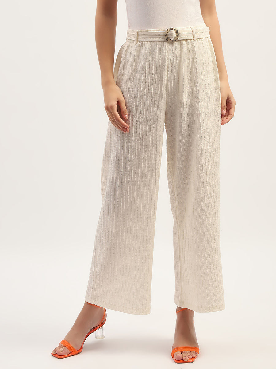 Madame Waist Belted Tapered Fit White Trousers