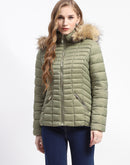 Madame Faux Fur Trimmed Hood Quilted Mauve Puffer Jacket