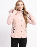 Madame Light Pink Faux Fur Hood Quilted Puffer Jacket