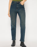 Madame Cotton Blend Stone Wash Straight Fit Tinted Blue Denim Jeans