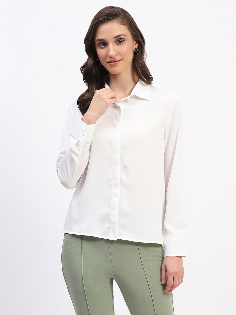 Madame Button Down Solid White Shirt