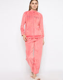 mSECRET Velour Swarovski Detailed  Zipped Blush Top and Bottom Night Suit